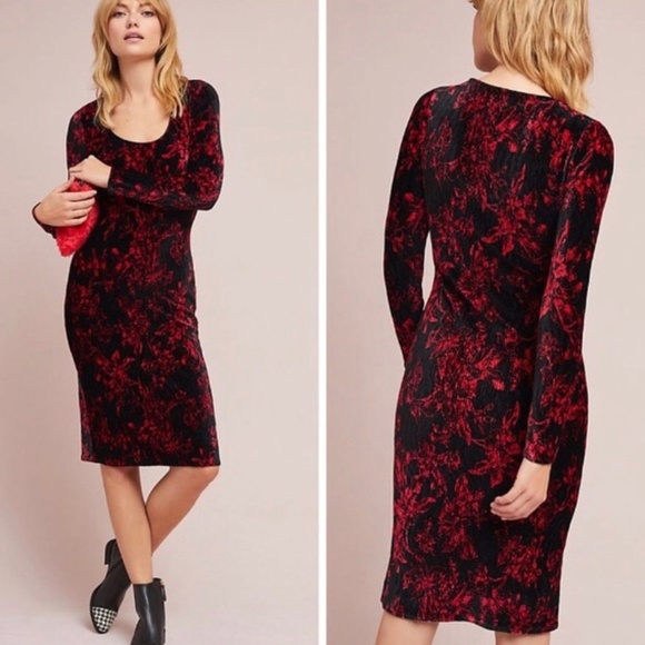 anthropologie red velvet dress